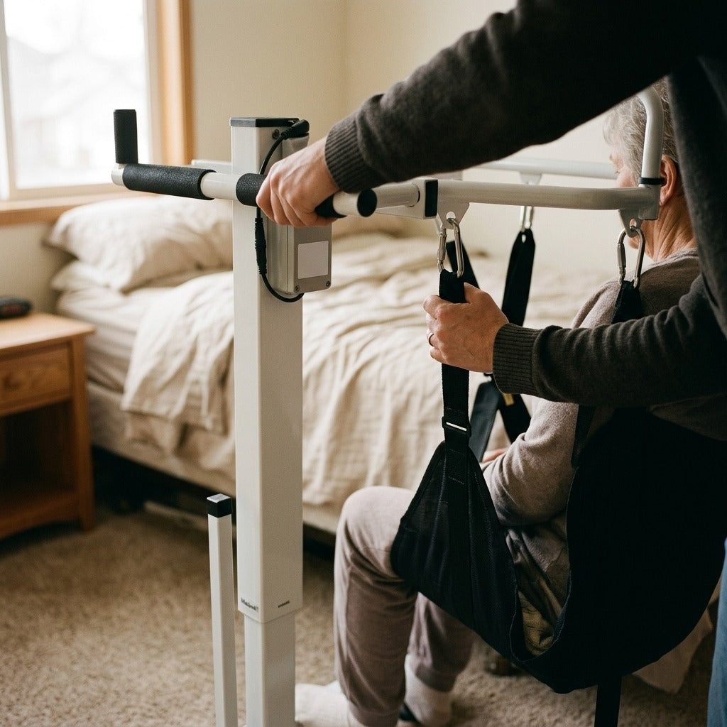 Electric Foldable Transfer Chair with Adjustable Height - in use