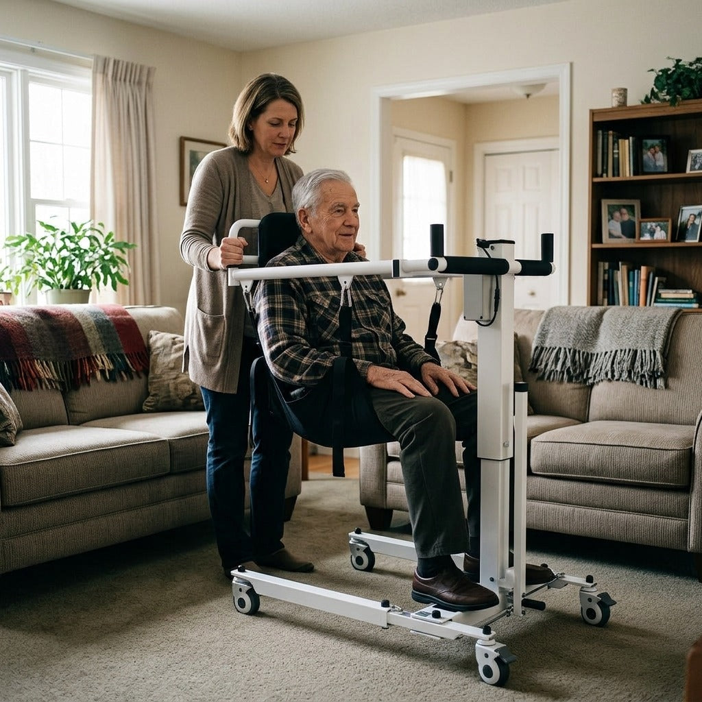 Electric Foldable Transfer Chair with Adjustable Height - at home
