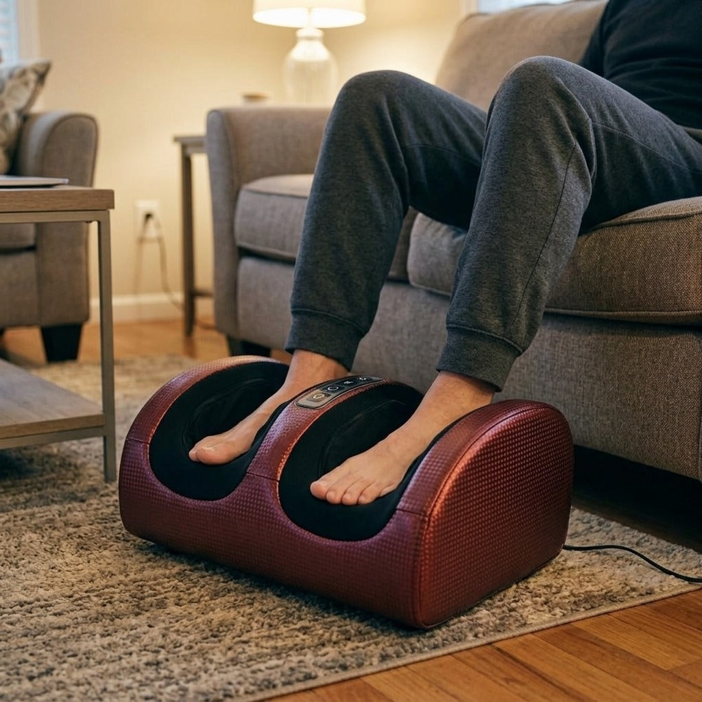 Electric Foot Massager with Heated Rollers - in use