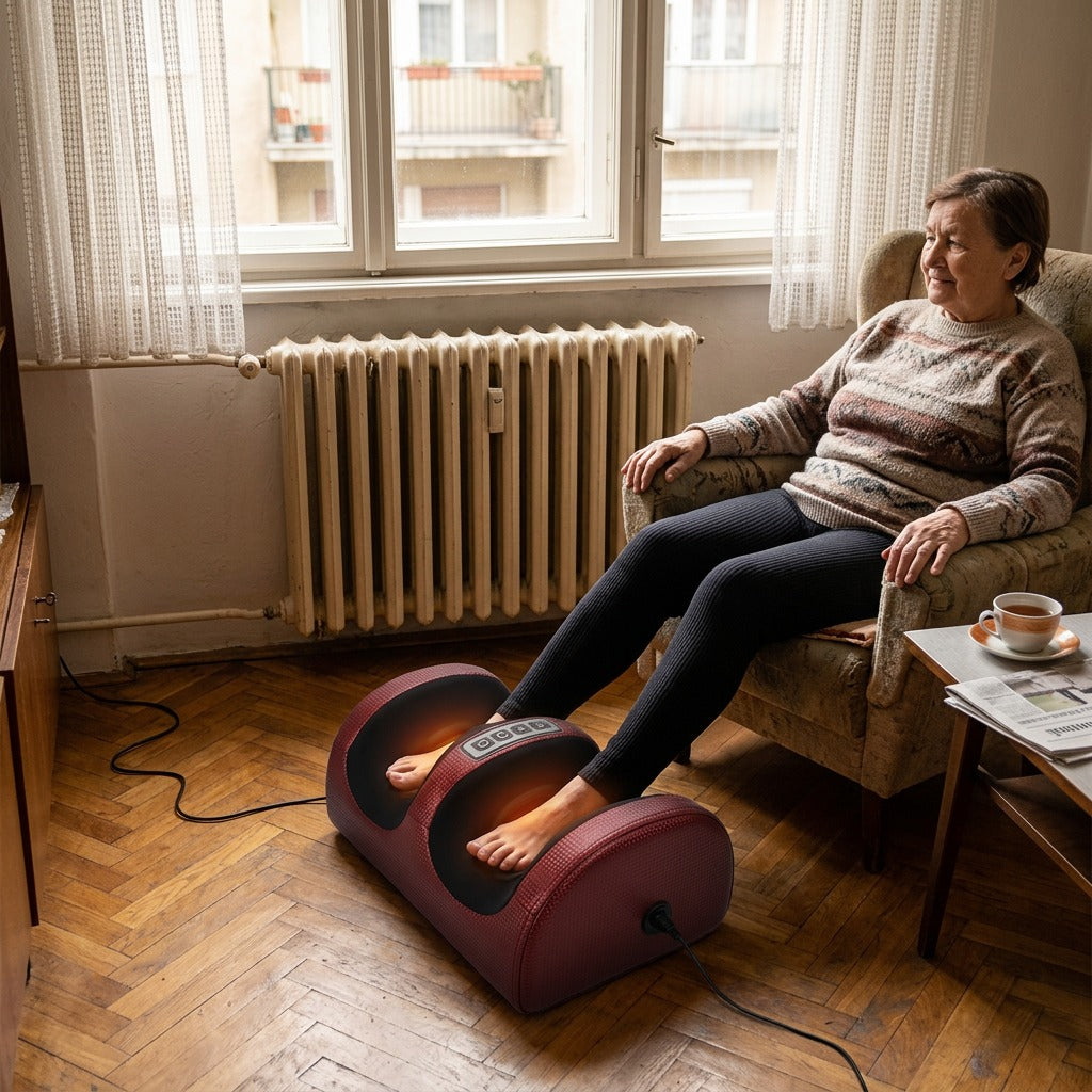 Elektromos talpmasszírozó fűtött görgőkkel - otthon