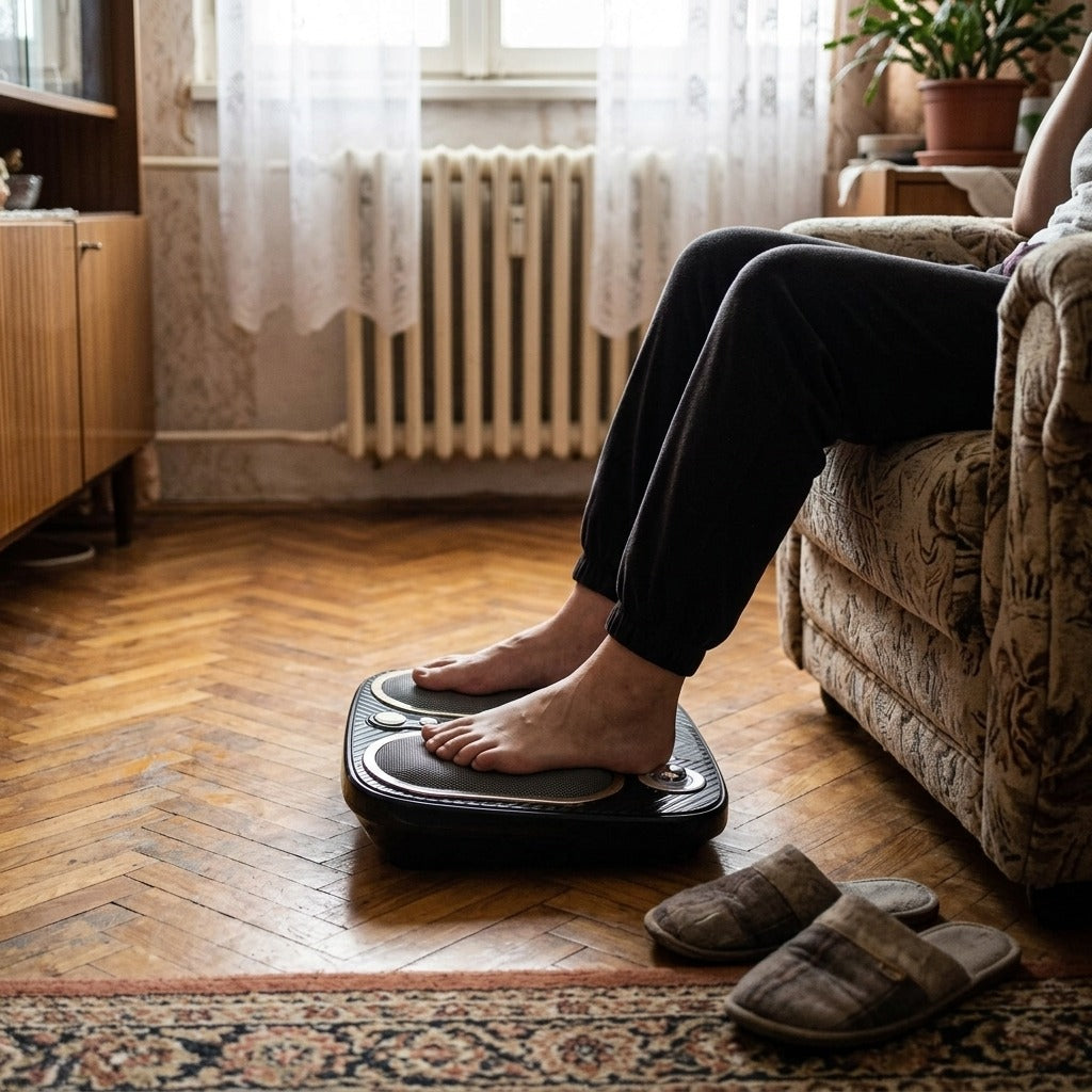 Elektromos talpmasszírozó enyhe melegítéssel és vibrációval - használat közben