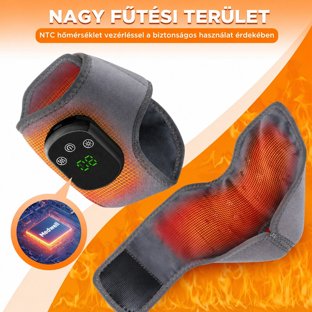 Nagy fűtési felülettel rendelkező melegítő csuklópánt digitális vezérlővel.