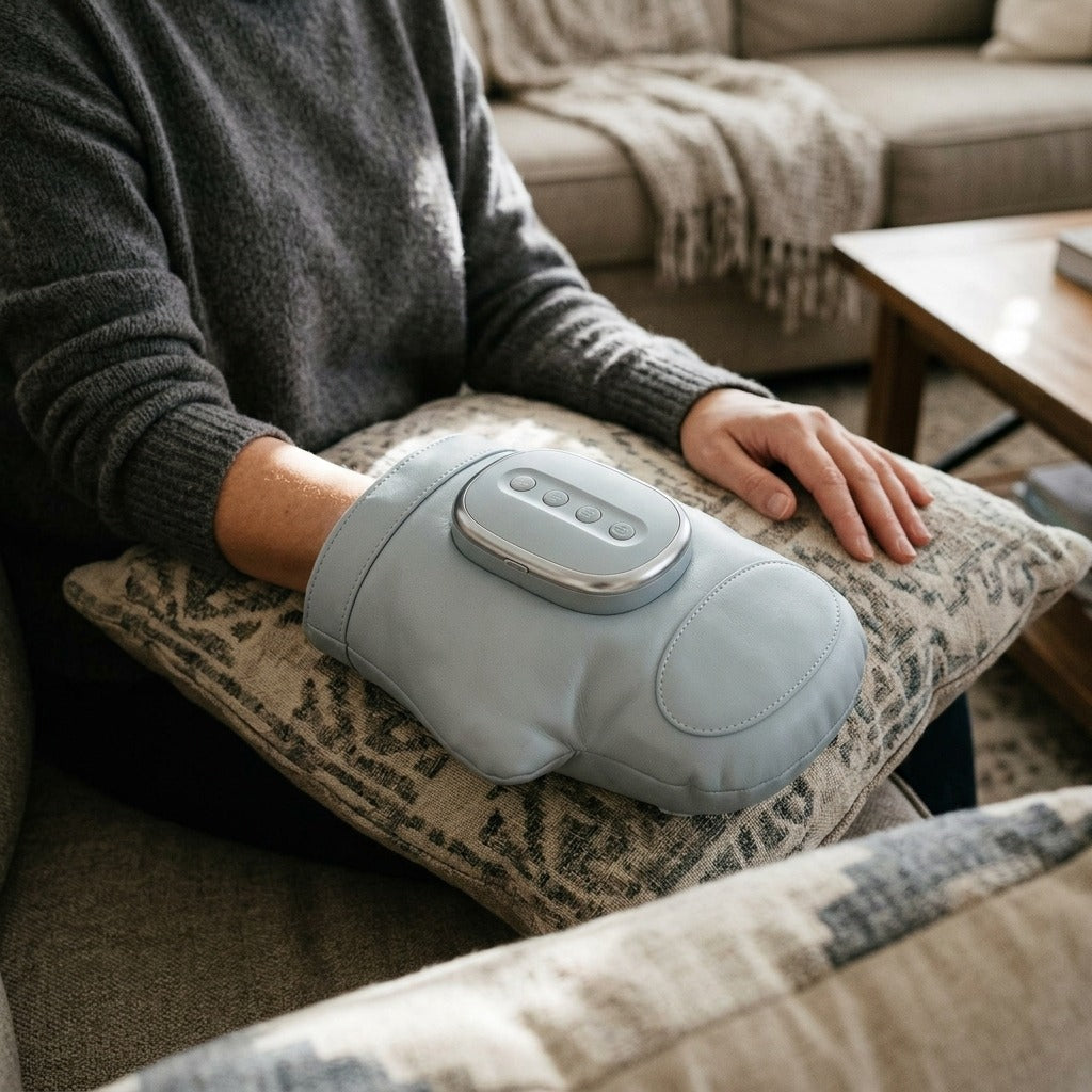Electric Hand Massager with Airbag Compression and Vibration - in use