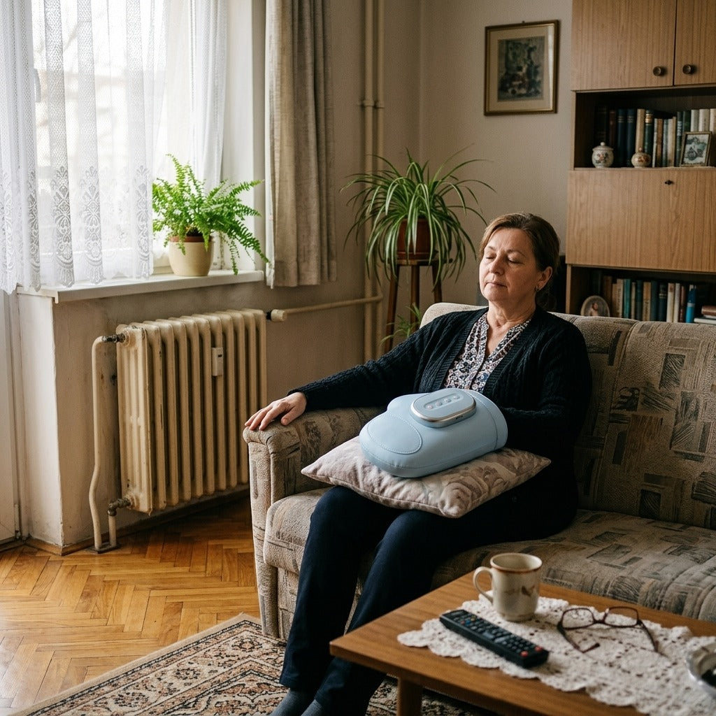 Elektromos kézmasszírozó légpárnás kompresszióval és rezgéssel - otthon