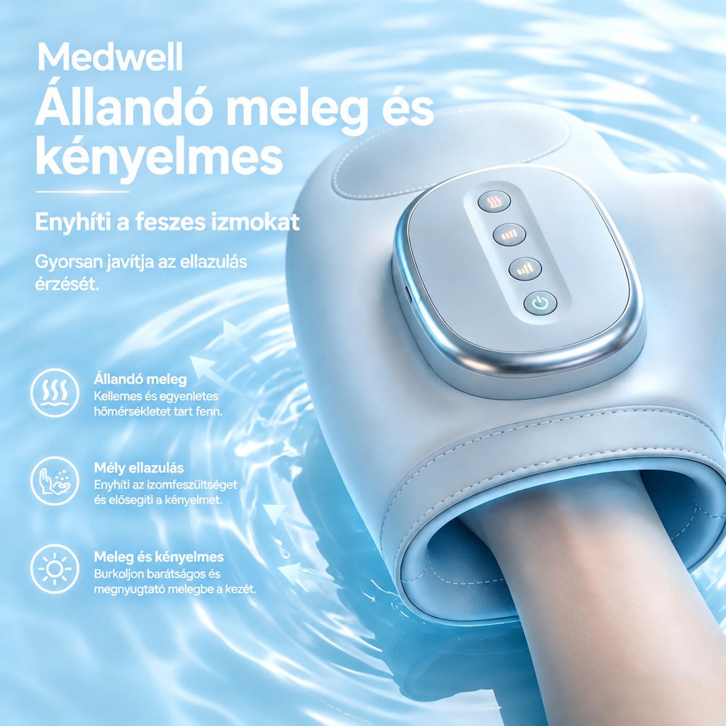 Medwell kézmasszírozó készülék állandó meleg funkcióval és relaxáló hatással.