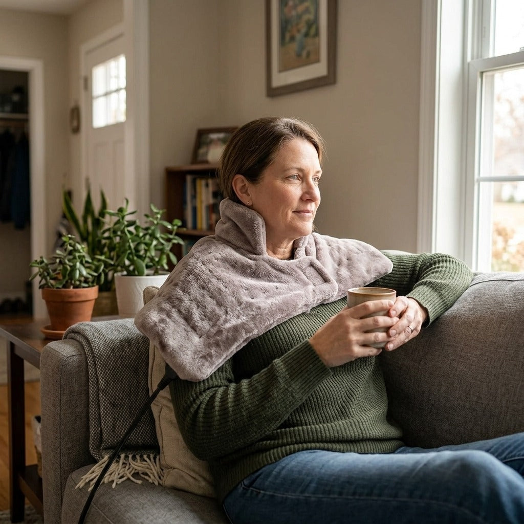 Electric Neck and Back Heating Pad Wrap - at home