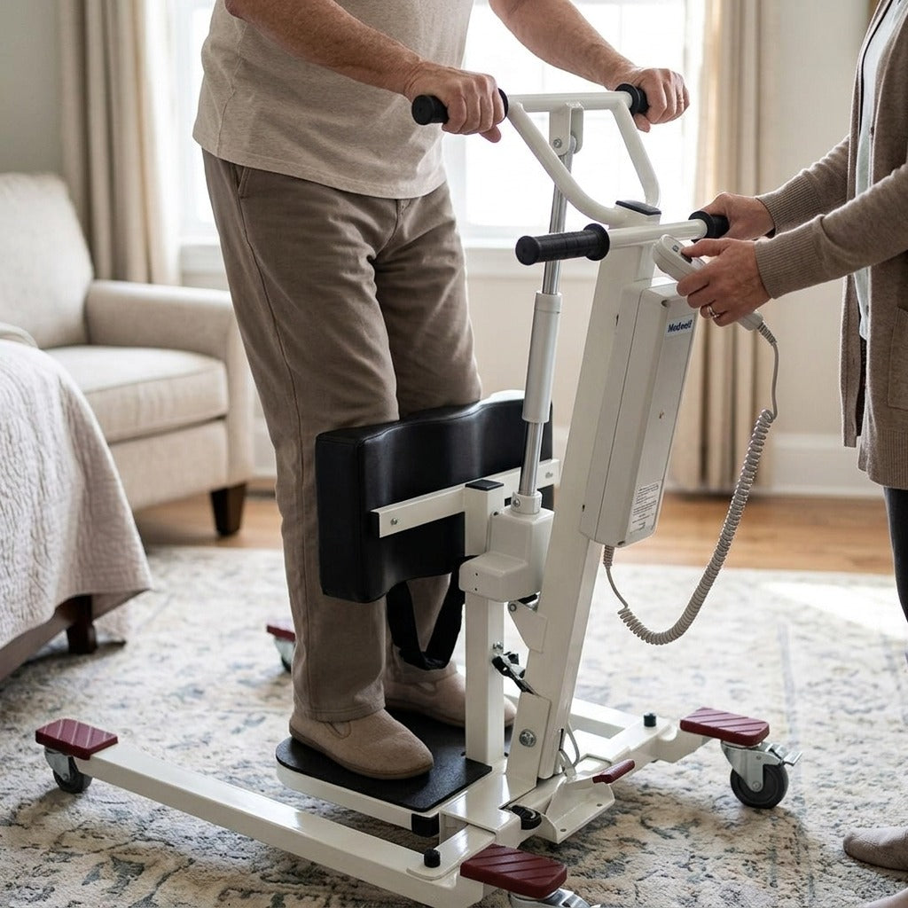 Electric Sit-to-Stand Patient Lift - in use