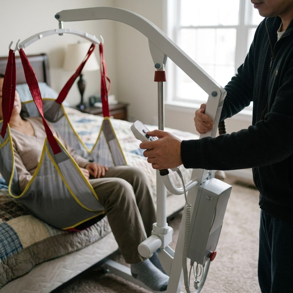 Electric Stand Assist Patient Lift, Transfer Chair and Hoist - in use