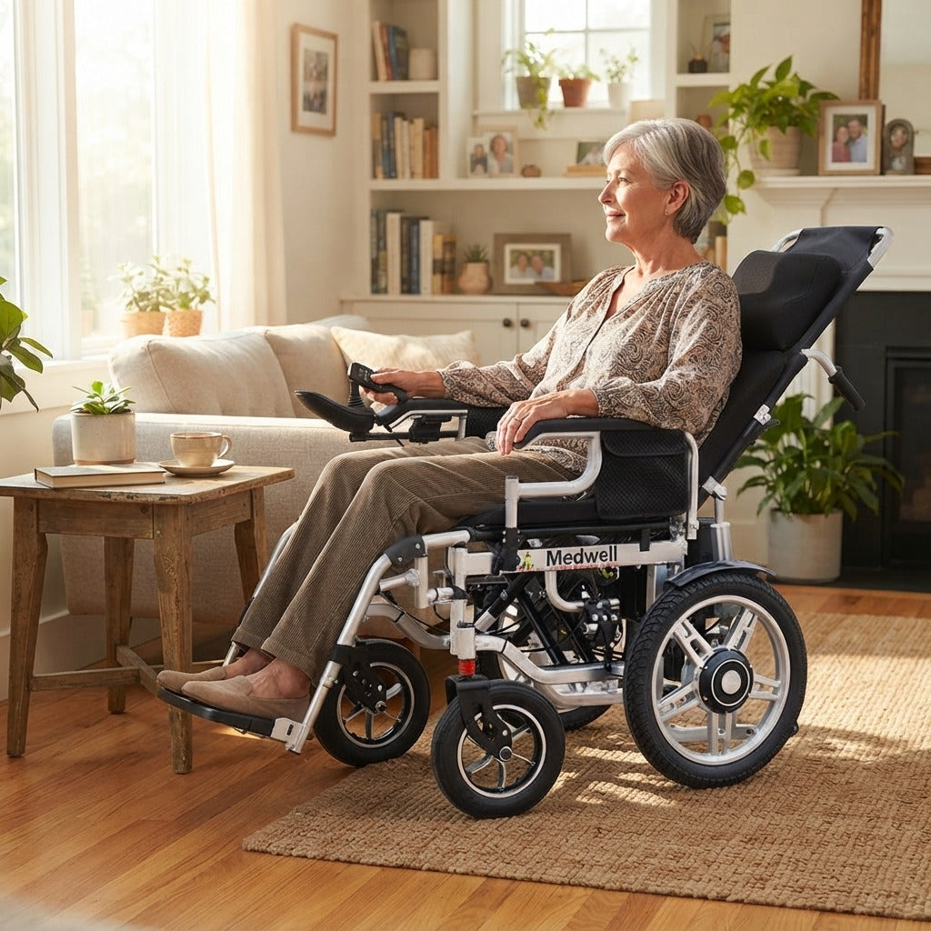 Electric Wheelchair with Reclining High Backrest - at home