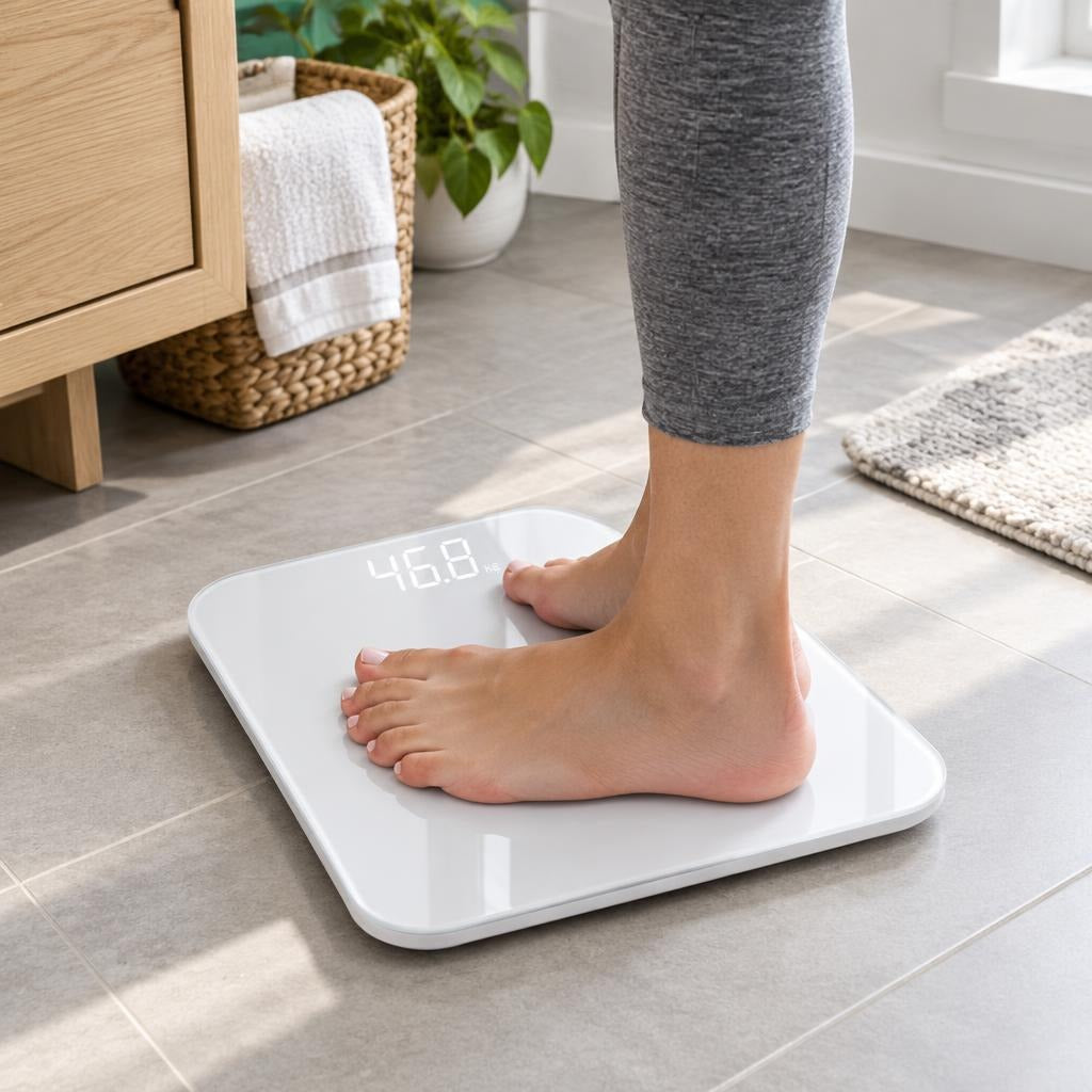 Electronic Bathroom Scale, Type-C Charging, 180 kg - in use