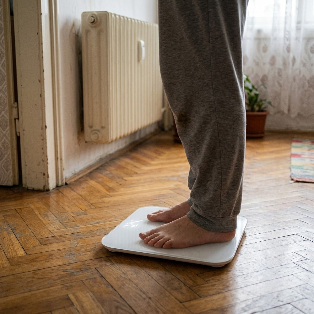Elektronikus fürdőszobai mérleg, Type-C, 180 kg - használat közben