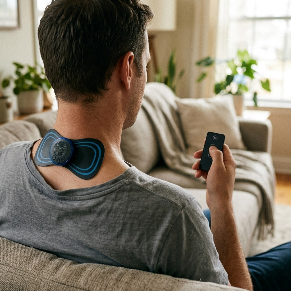 EMS Neck and Back Pulse Massager - in use