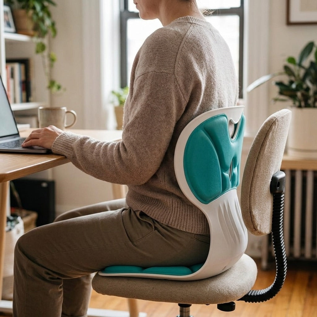 Ergonomic Backrest Cushion, Hollow Breathable Lumbar Support Pad - in use