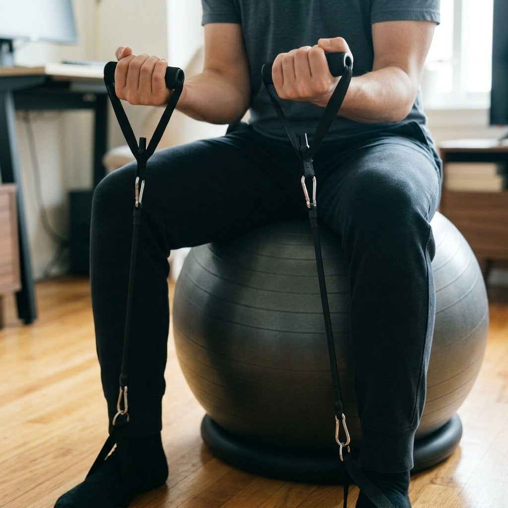 Exercise Ball Chair Set with Resistance Band - in use