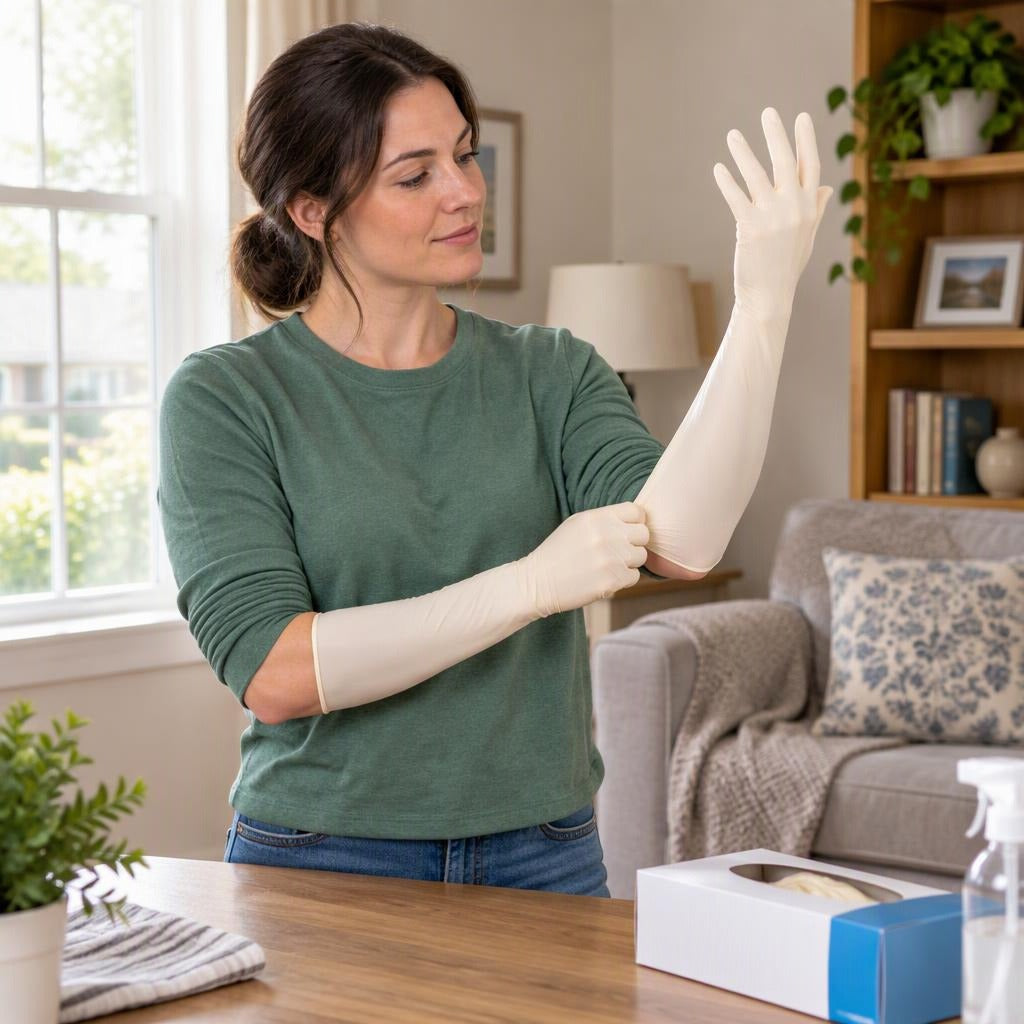 Extended Elbow Disposable Gloves - at home