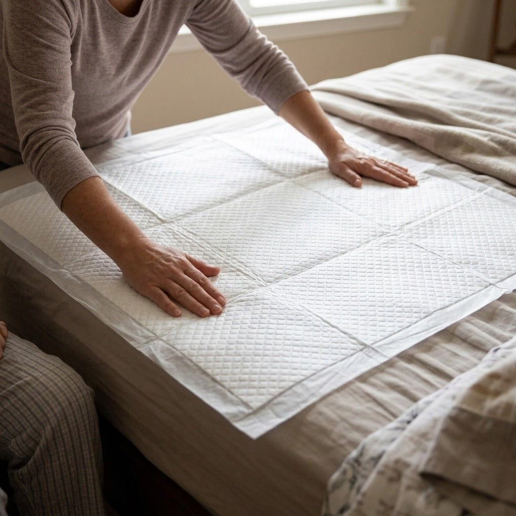 Extra-Large Disposable Adult Underpads - in use