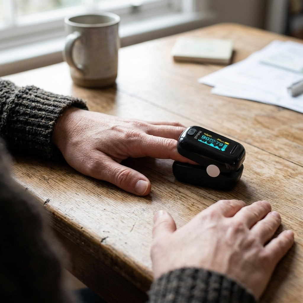Fingertip Pulse Oximeter with OLED Display - in use
