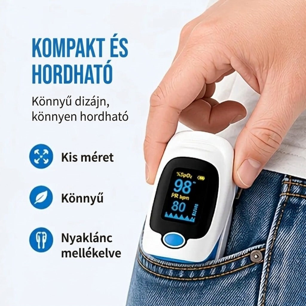 Kompakt és hordható pulzus oximetria nyaklánc melléklettel