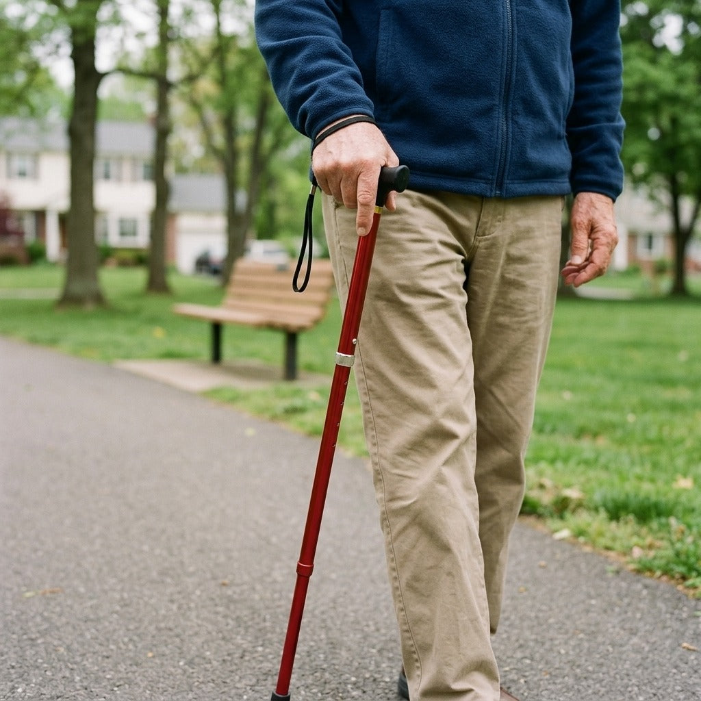 Foldable Adjustable Aluminum Walking Cane - in use