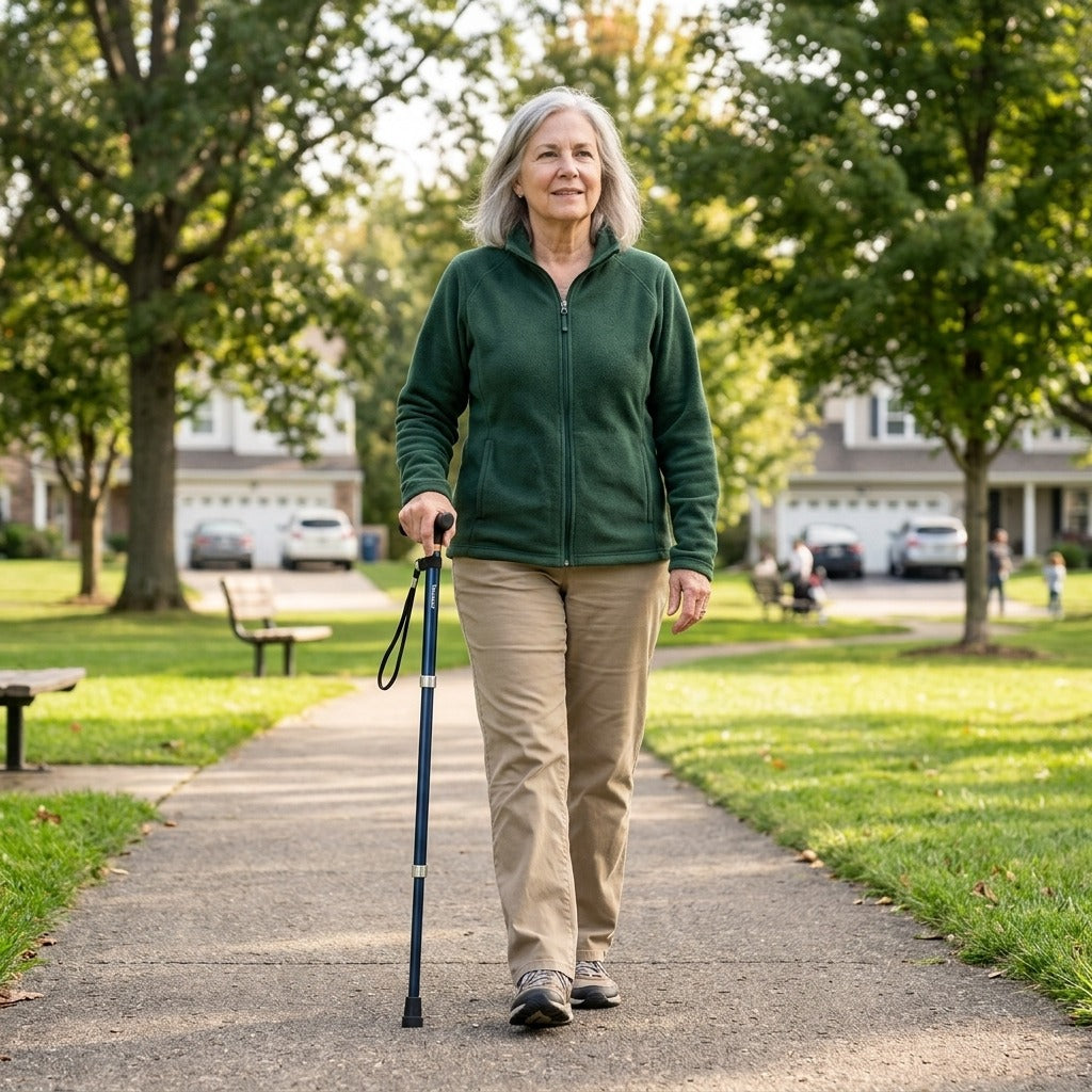Foldable Adjustable Aluminum Walking Cane - in everyday life