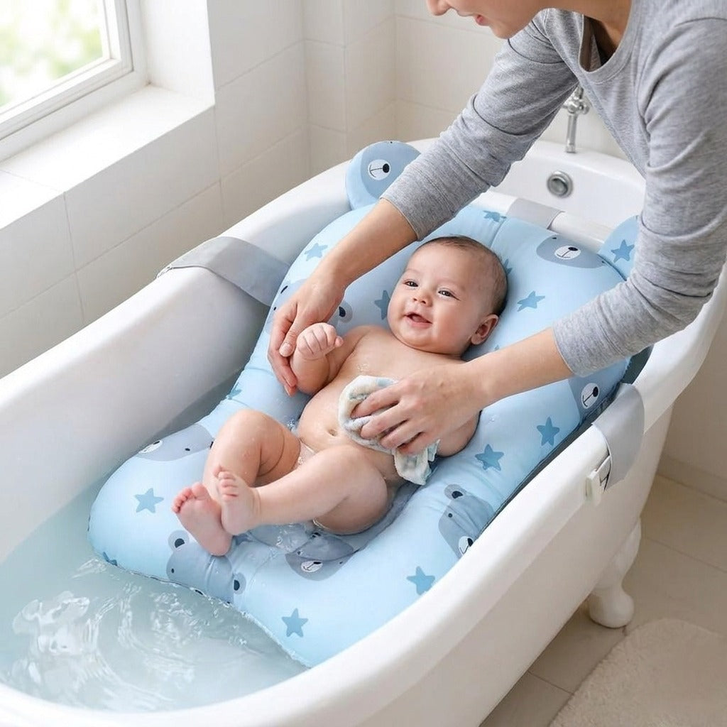 Foldable Adjustable Baby Bath Seat Pad - in use