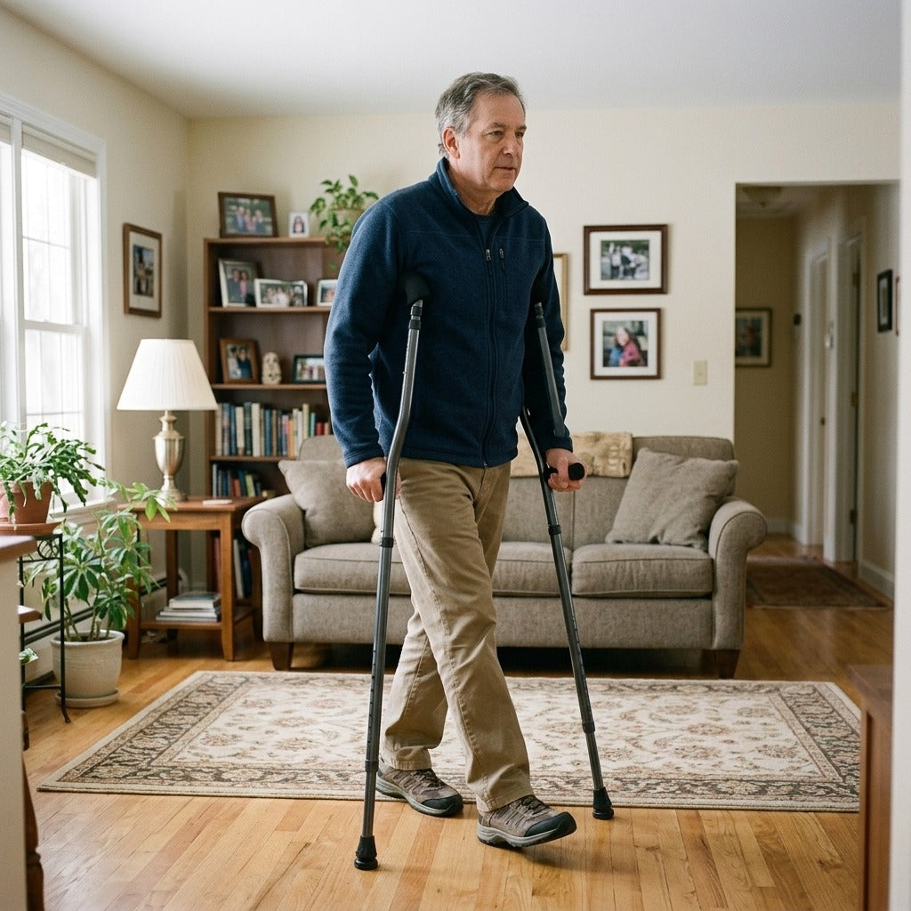 Foldable Adjustable Dual Underarm Crutches - at home