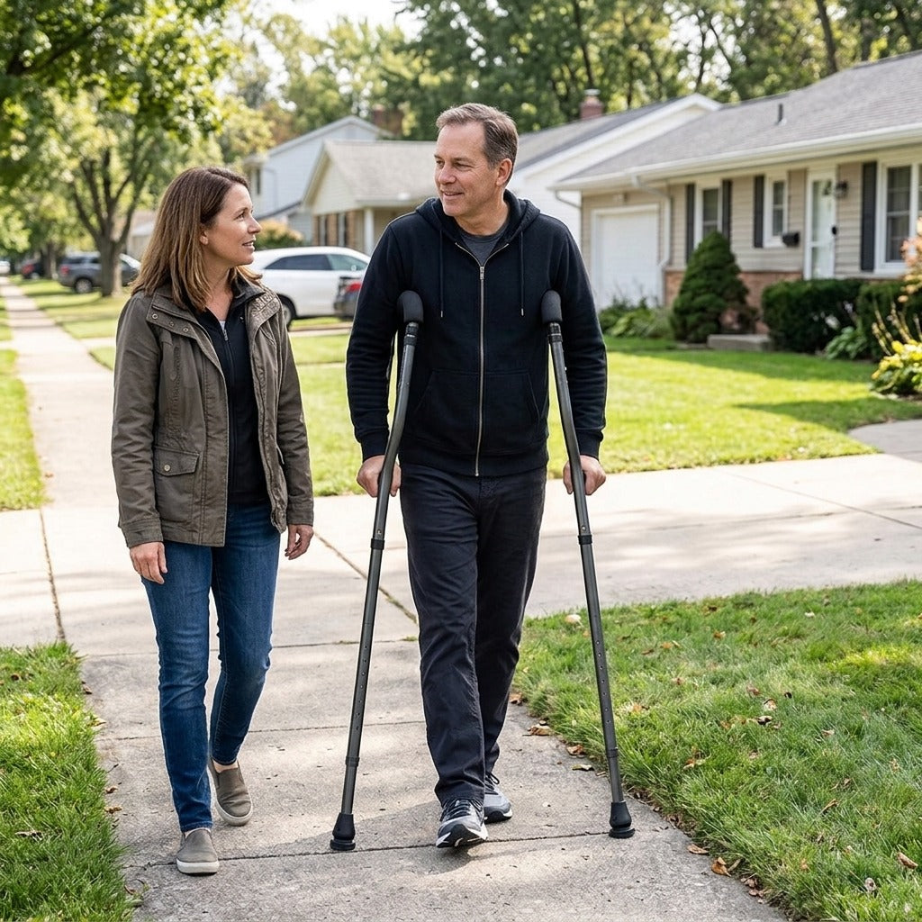 Foldable Adjustable Dual Underarm Crutches - in everyday life