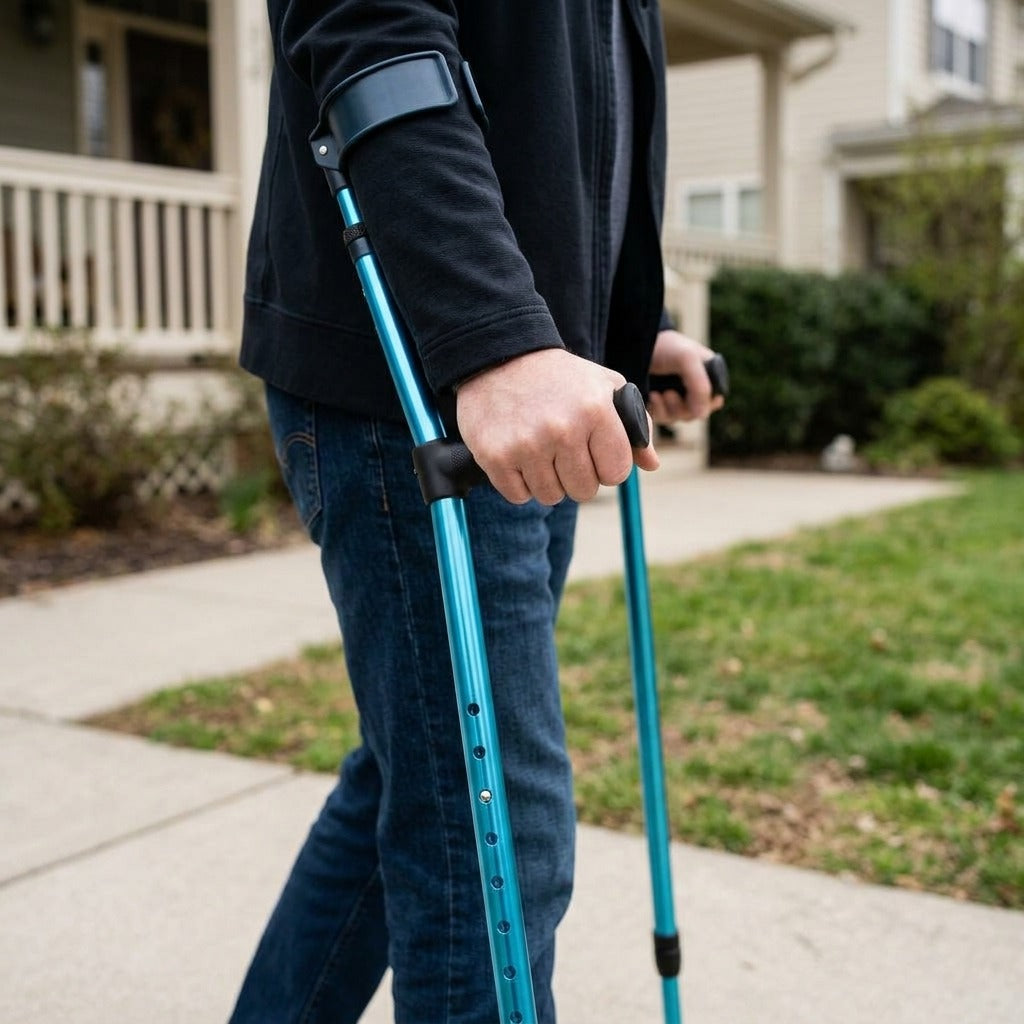 Foldable Adjustable Forearm Crutches for Adults - in use