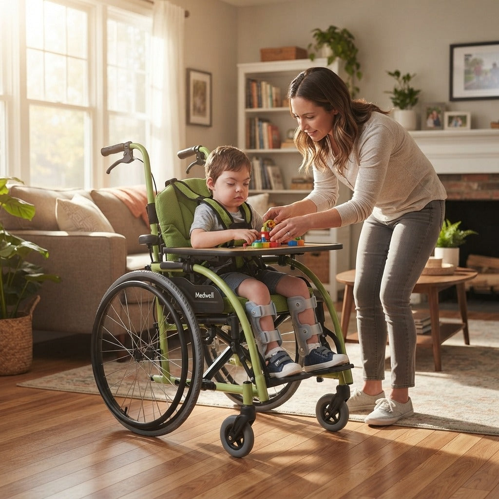 Foldable Aluminium Alloy Manual Wheelchair for Children - at home