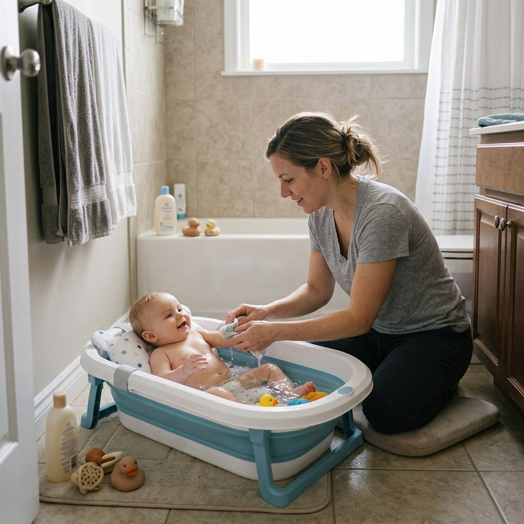 Foldable Baby Bathtub Support Pad - in everyday life