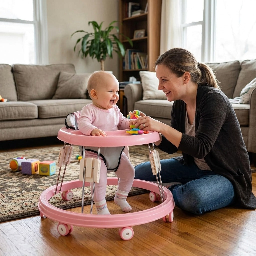 Foldable Baby Walker with Brake and 5 Height Settings - at home