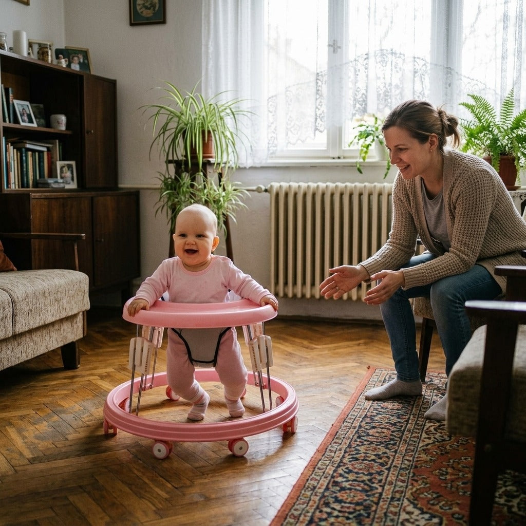 Összecsukható bébikomp fékkel, 5 magassági fokozattal - a mindennapokban