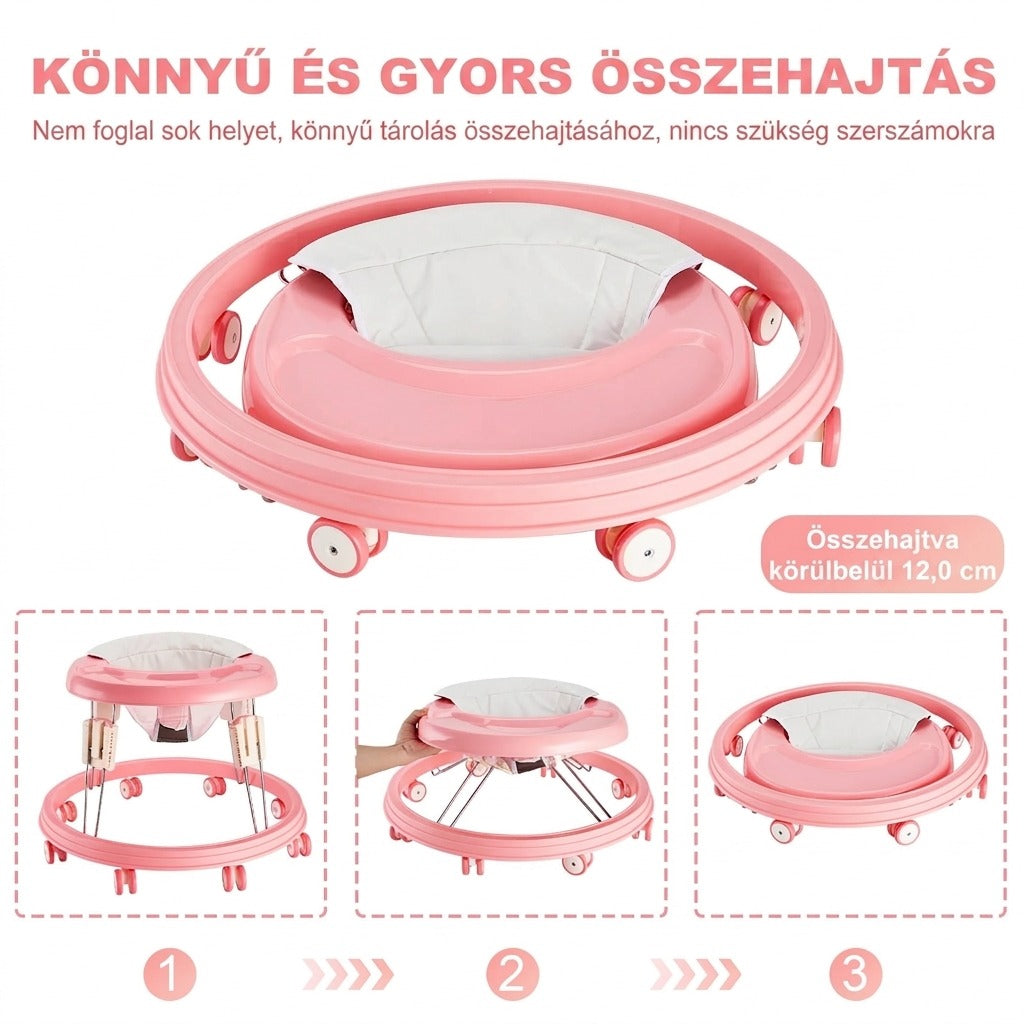 Rózsaszín összecsukható gyermek járóka, kompakt tároláshoz