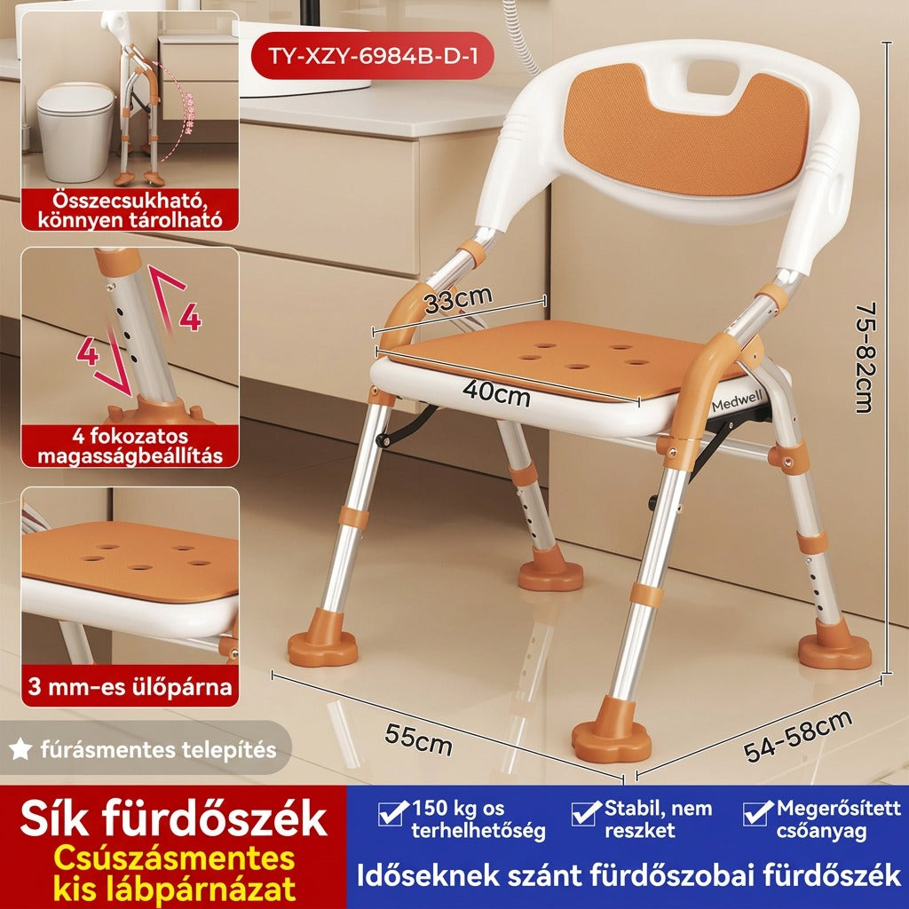 Fürdőszék termékoldal magyar szöveggel, 150 kg terhelhetőség
