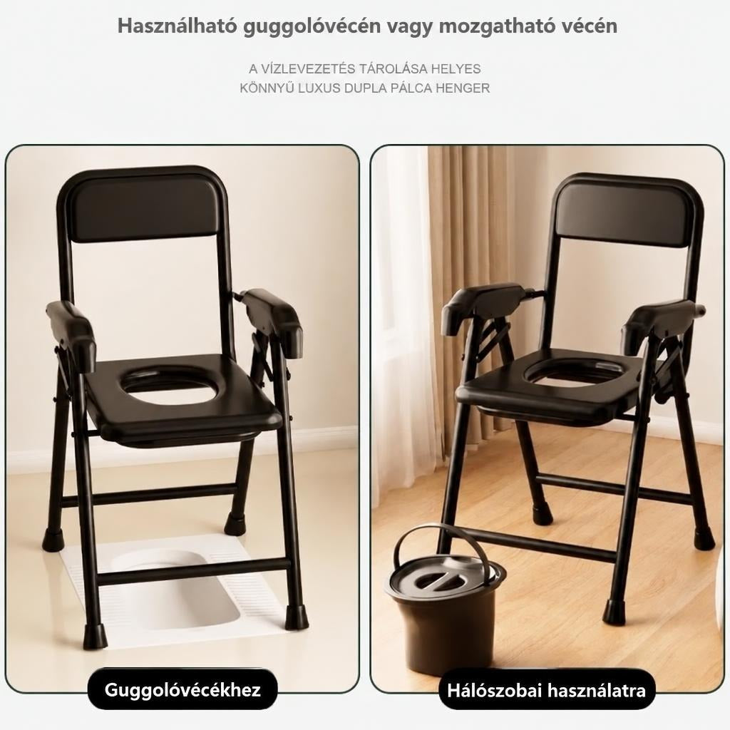 Összecsukható vécékeret guggolóvécéhez és hálószobai használathoz vödörrel.