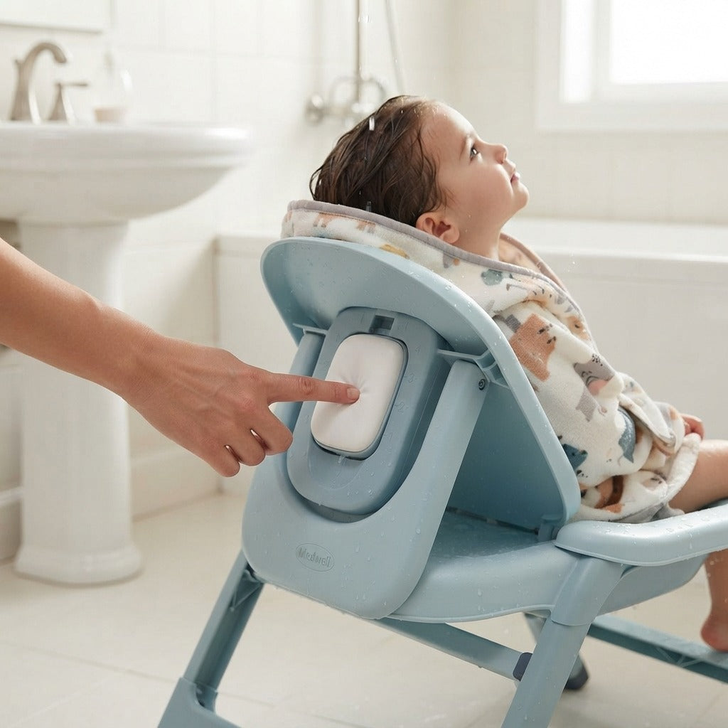 Foldable Children's Shampoo Chair with 4-Speed Adjustment - in use
