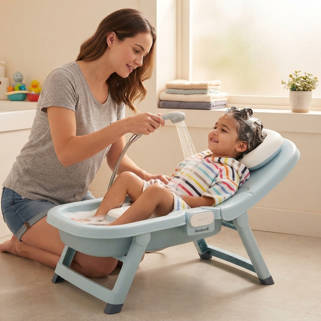Foldable Children's Shampoo Chair with 4-Speed Adjustment - at home