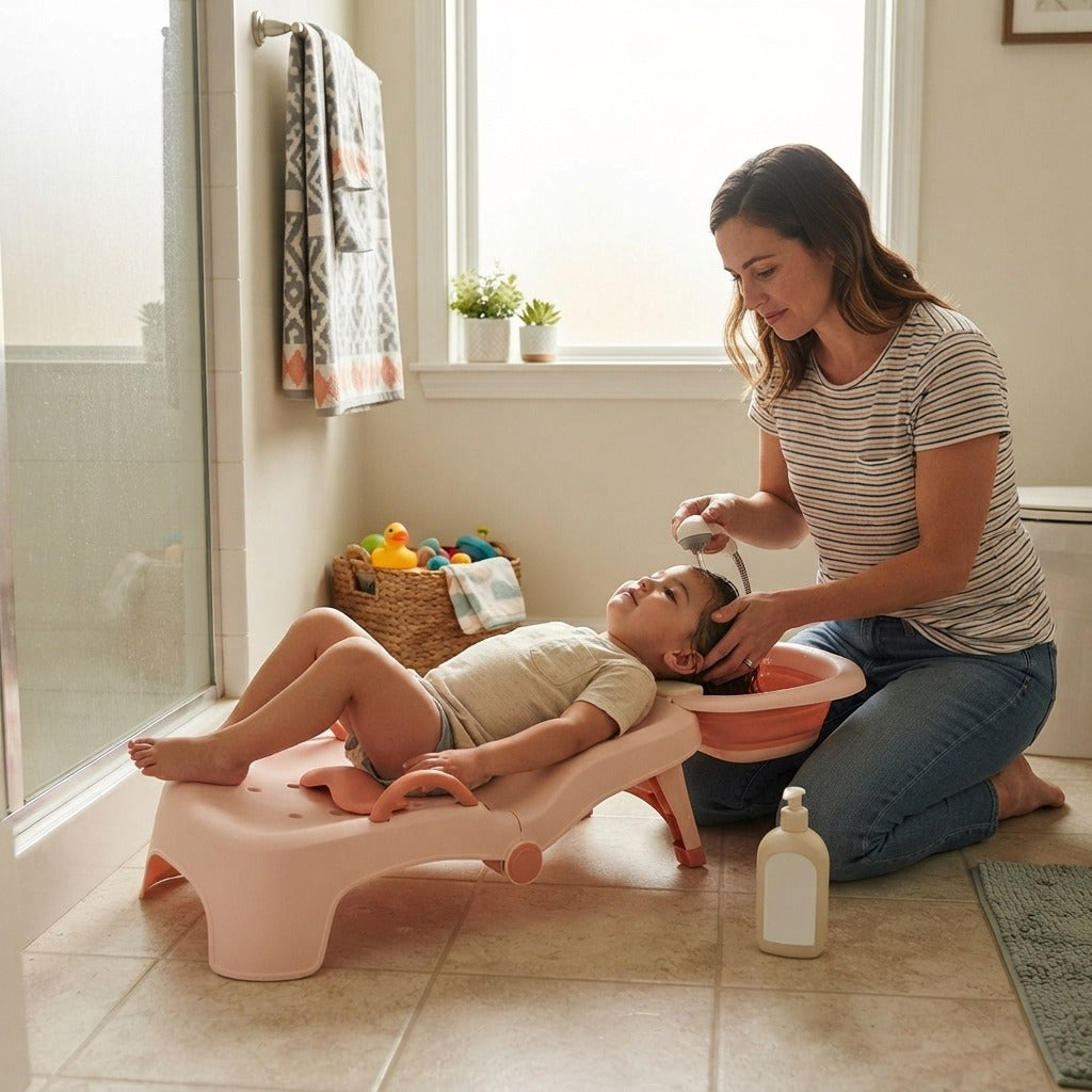 Foldable Children's Shampoo Chair with Basin - at home