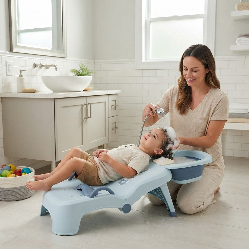 Foldable Children's Shampoo Chair with Basin - in everyday life
