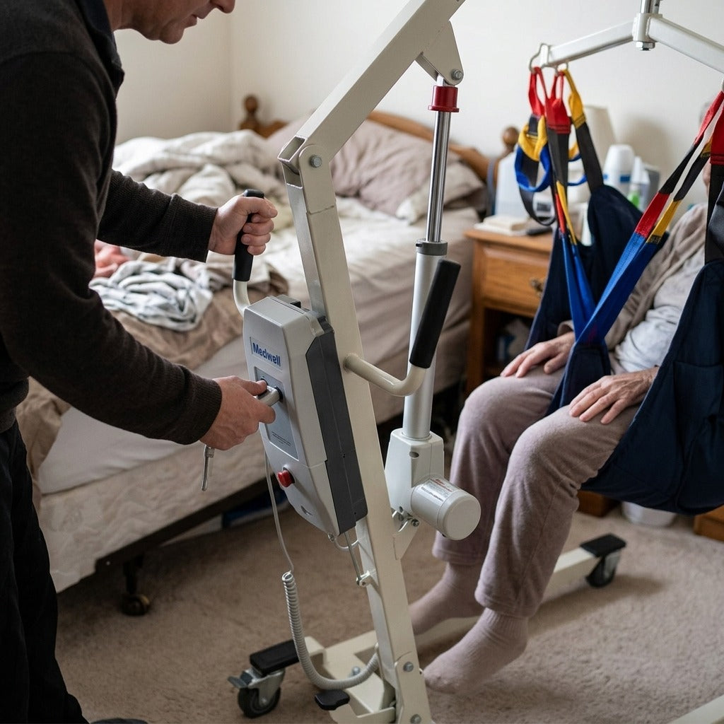 Foldable Electric Patient Hoist for Home Care - in use