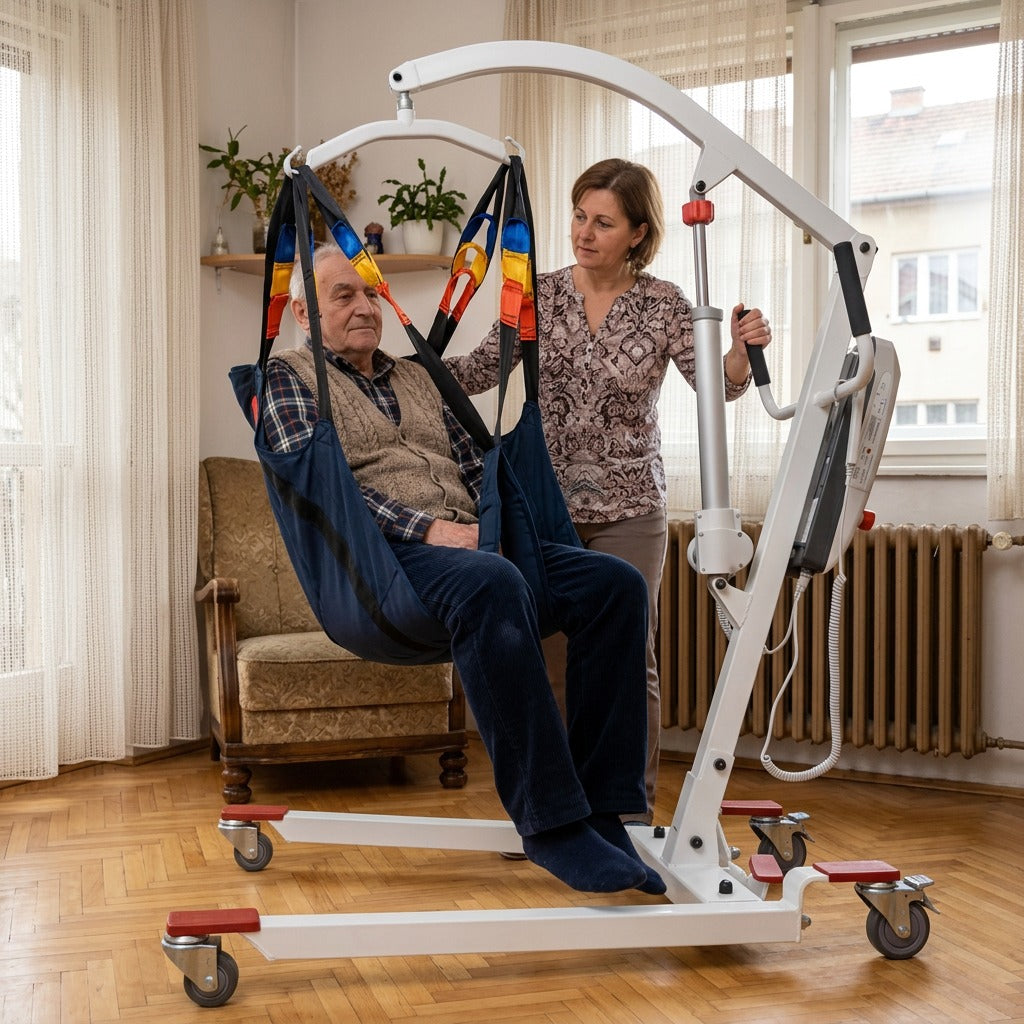 Összecsukható elektromos betegemelő hevederrel - otthon