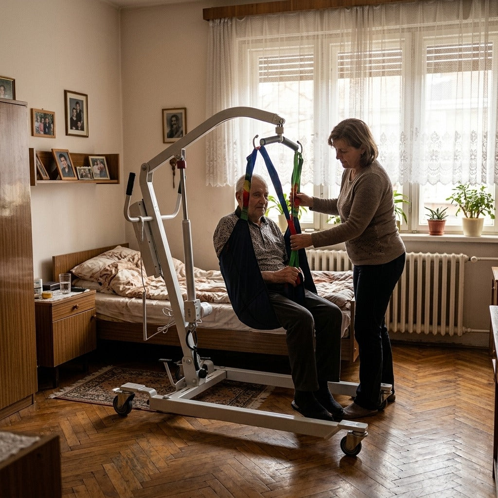 Összecsukható elektromos betegemelő - otthon