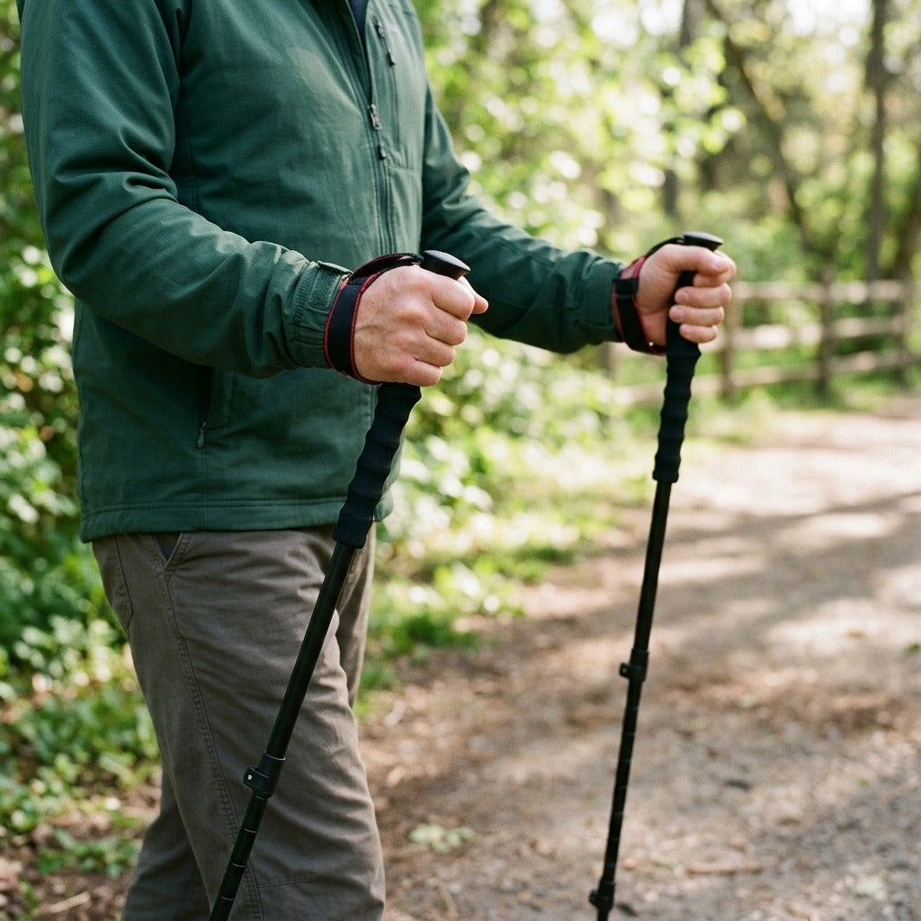 Foldable Five-Section Walking Poles, Pair - in use