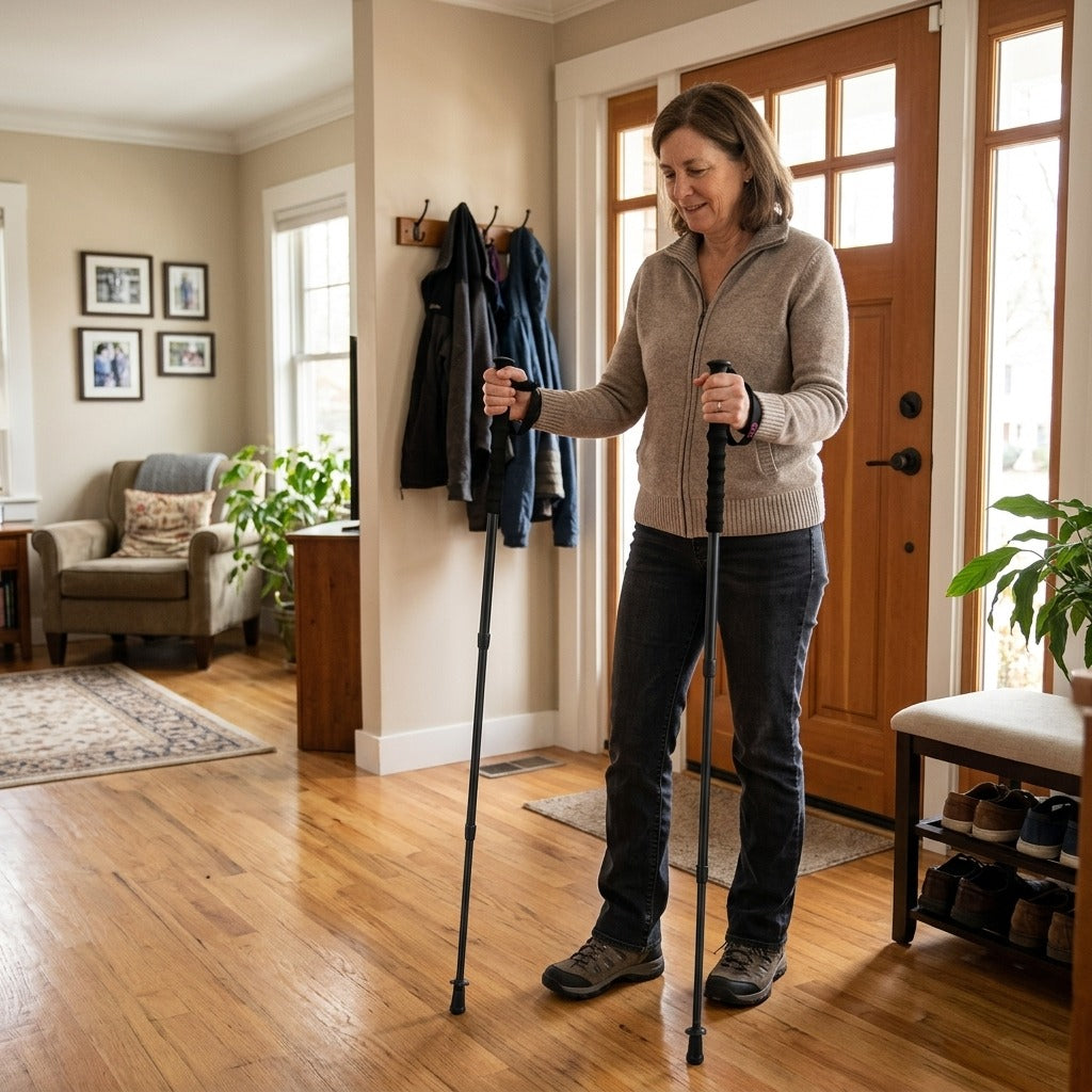 Foldable Five-Section Walking Poles, Pair - at home