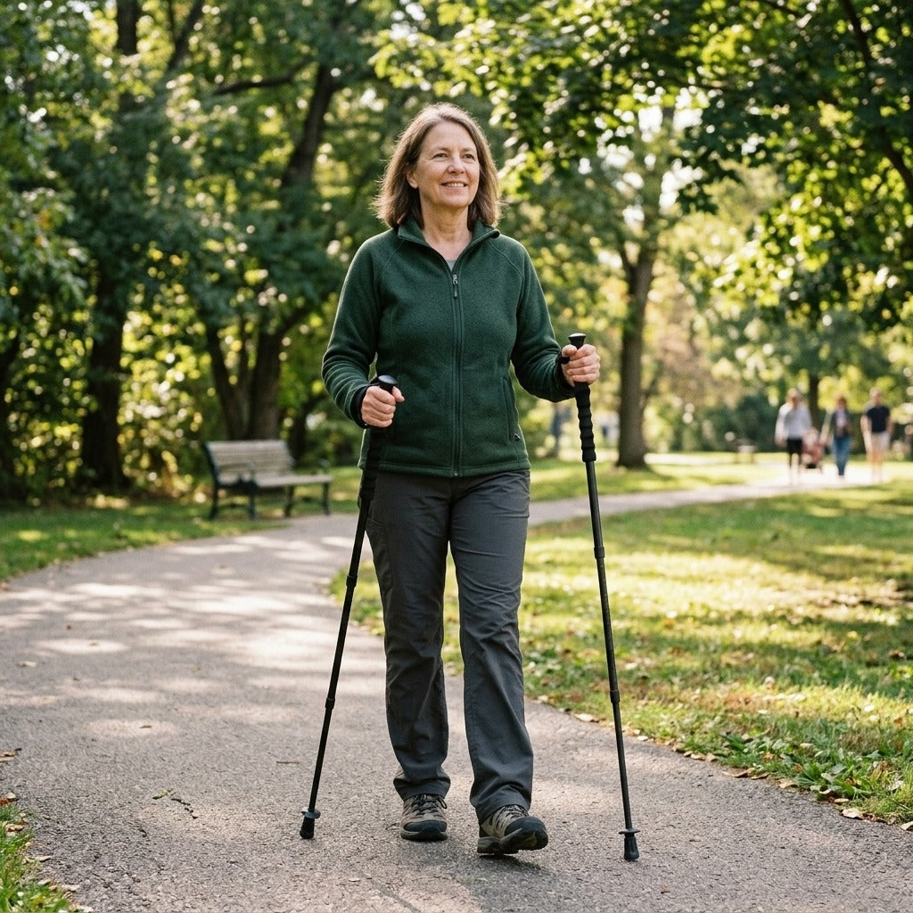 Foldable Five-Section Walking Poles, Pair - in everyday life