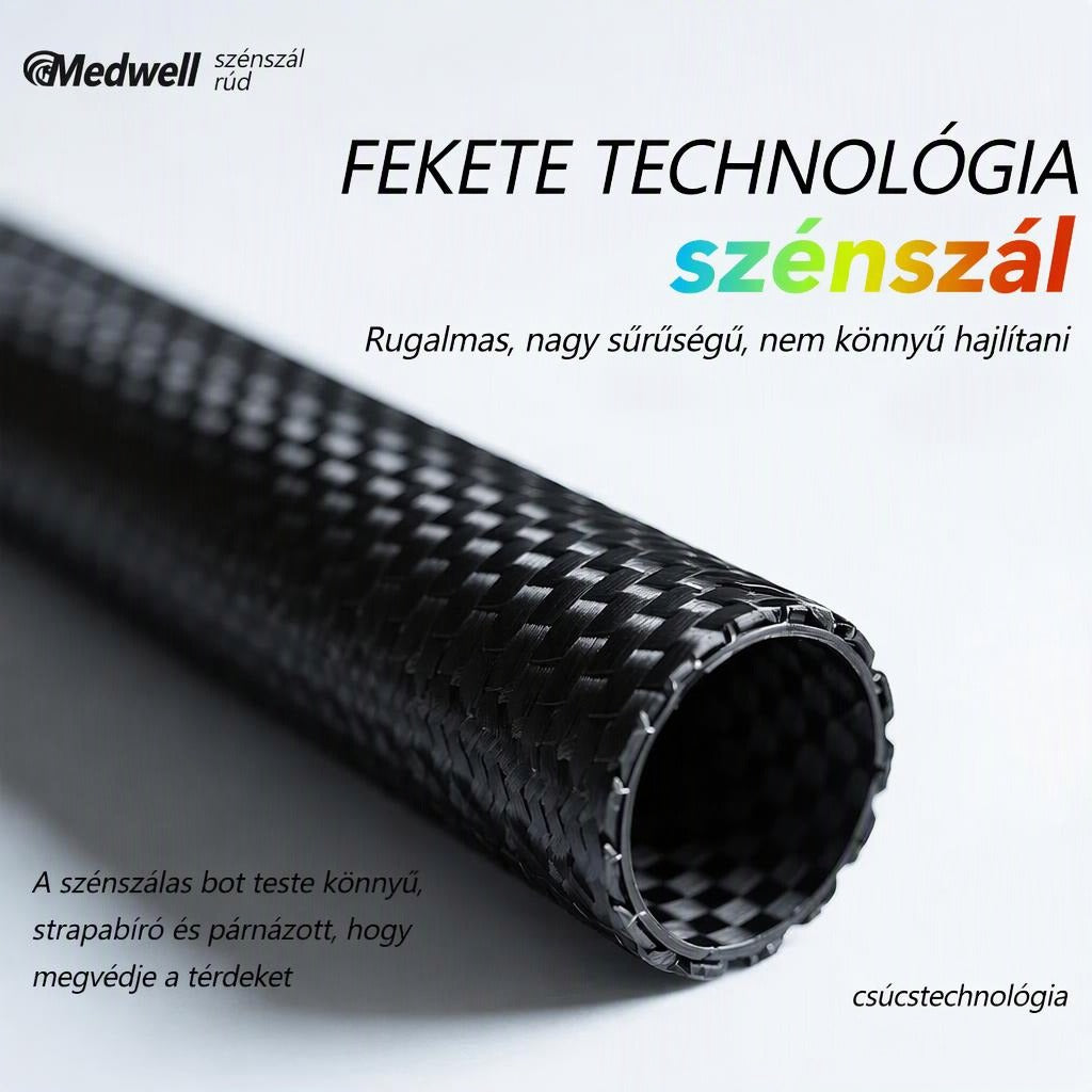 Szénszálas rúd közeli képe a termék strapabíró és könnyű technológiájának bemutatásával.