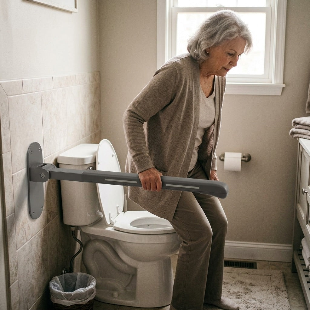 Foldable Flip-Up Toilet Grab Bar - at home