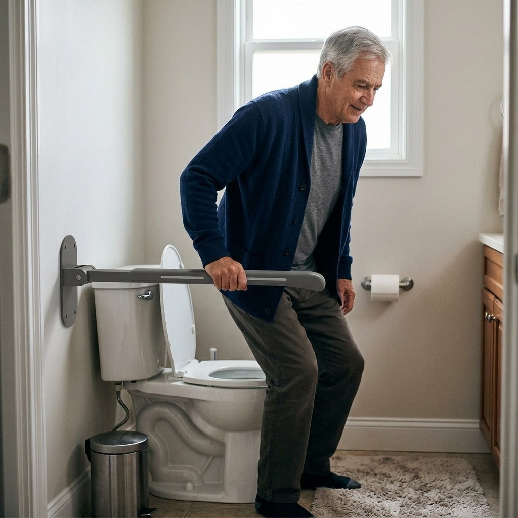 Foldable Flip-Up Toilet Grab Bar - in everyday life
