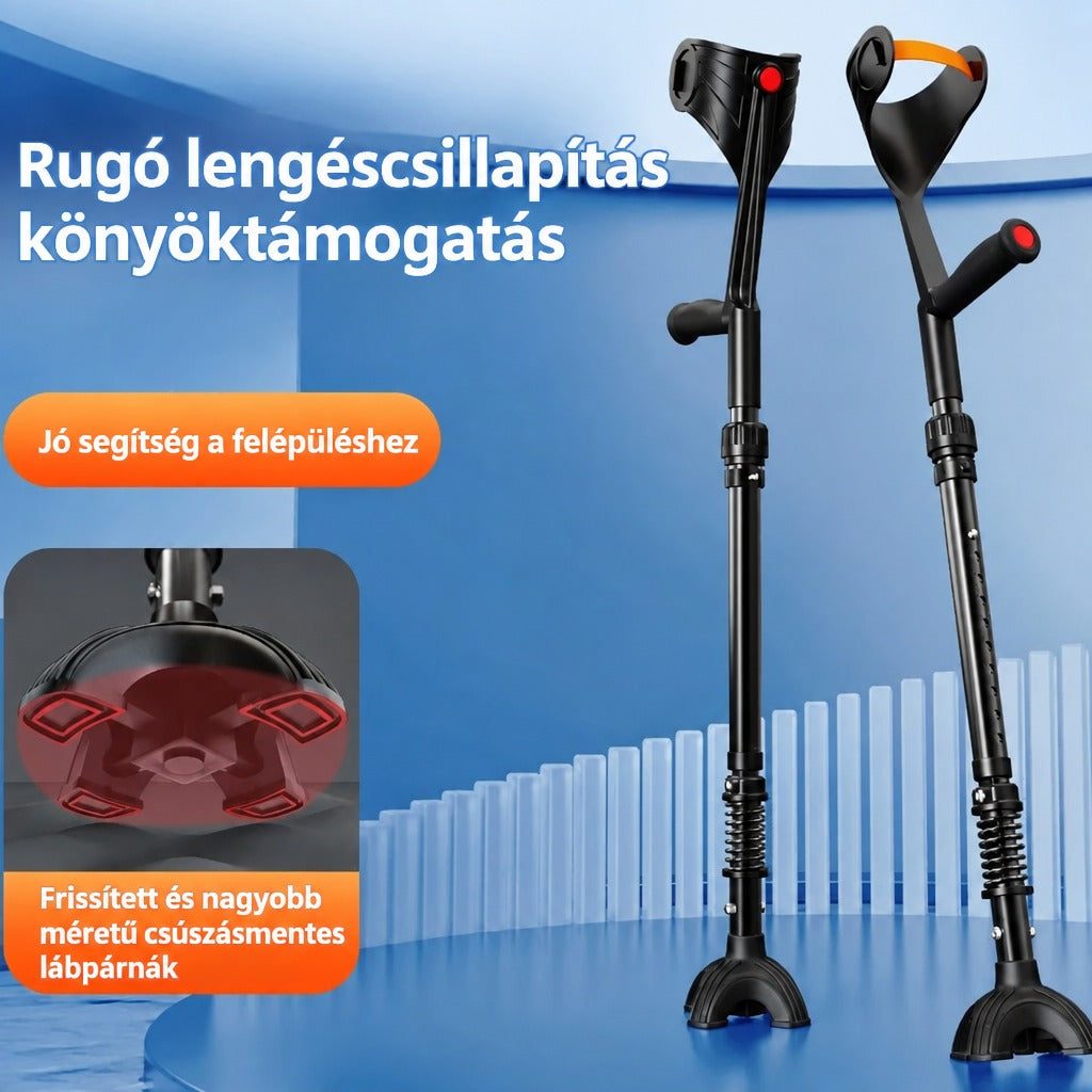 Fekete könyökmankó rugós lengéscsillapítással és stabil csúszásmentes talppal.