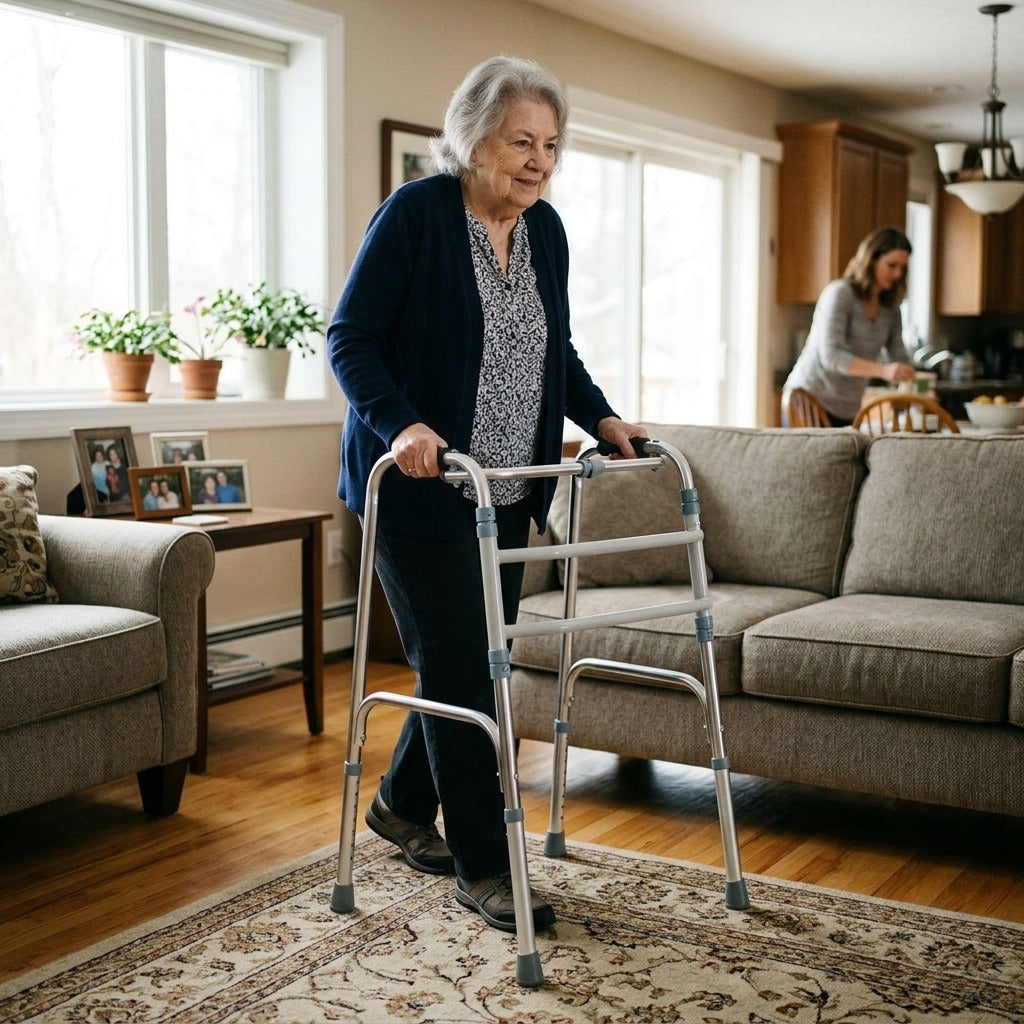 Foldable Four-Wheel Adjustable Walker - in everyday life